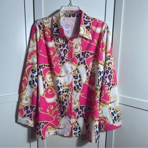 Women’s Plus Size Blouse 2XL Long Sleeve Button Down Leopard Print